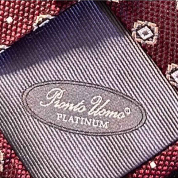 PRONTO UOMO PLATINUM Handmade Silk Tie • Red & Black Geometric Pattern • XLong - Picture 3 of 7